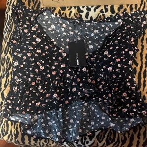 Fashion Nova Black Top with Pink Floral Design